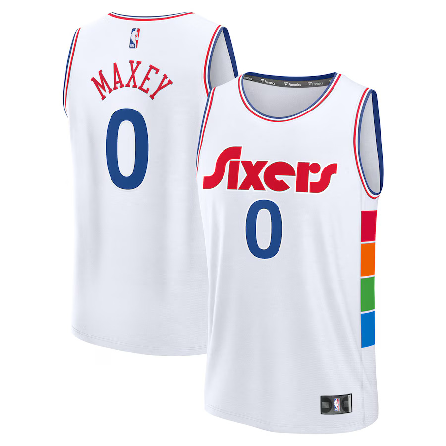 Men Philadelphia 76ers #0 Tyrese Maxey Fanatics White City Edition 2024-25 Fast Break Player NBA Jersey